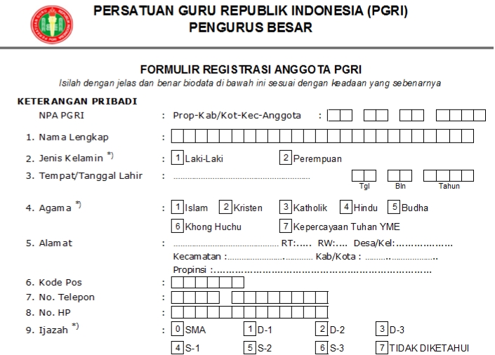 Pendaftaran PGRI Kabyalimo - Persatuan Guru Republik Indonesia Cabang Kabyalimo